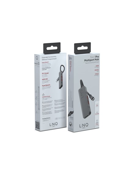 LINQ byELEMENTS LQ48014 base para portátil y replicador de puertos USB 3.2 Gen 2 (3.1 Gen 2) Type-C Negro, Gris