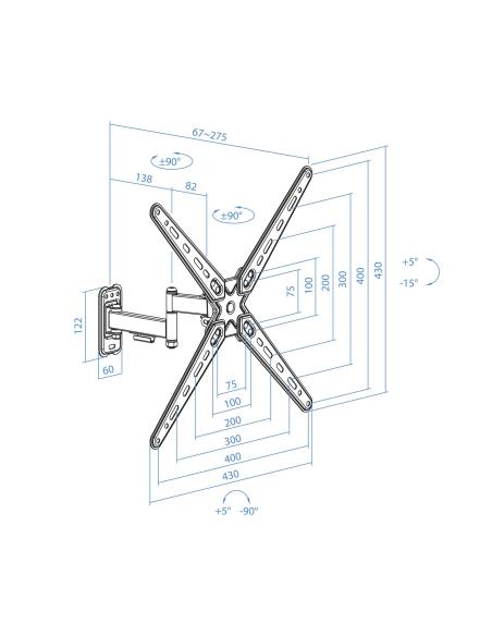 SOPORTE PARED PANTALLAS 13-55 GIRAINCLI 25KG BRAZO ARTIC.NEGRO TOOQ LP1356TN-B