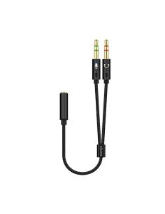 ADAPTADOR AUDIO JACK 3.5 4PIN H-2XJACK 3.5 3PIN M NEGRO 25CM AISENS A128-0418