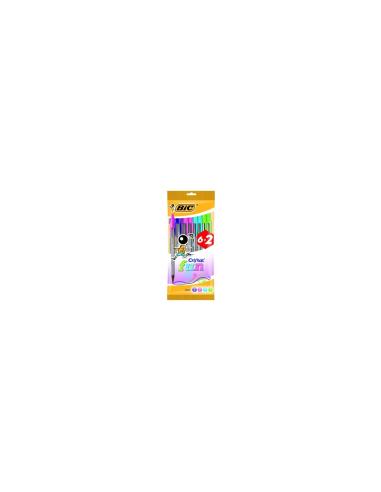 BLISTER DE 8 UNIDADES BOLIGRAFO BIC CRISTAL FUN COLORES PASTEL ROSA LILA LIMA Y TURQUESA 8963811