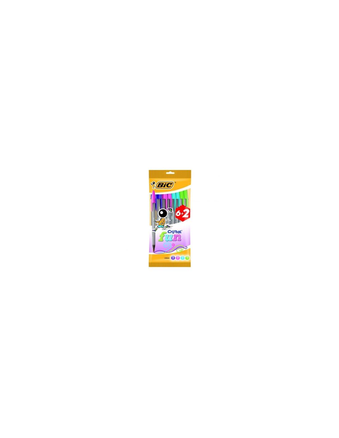 BLISTER DE 8 UNIDADES BOLIGRAFO BIC CRISTAL FUN COLORES PASTEL ROSA LILA LIMA Y TURQUESA 8963811