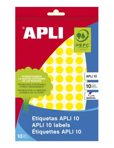 Etiquetas adhesivas circulares apli para escritura normal 10mm 1008 etiquetas amarillo 02730