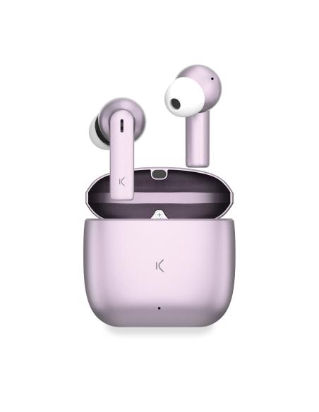 Ksix Auriculares inalámbricos Meteor, Estuche metálico, ENC, Autonomía 4+28 h, Control táctil, Asistentes de voz, Rosa
