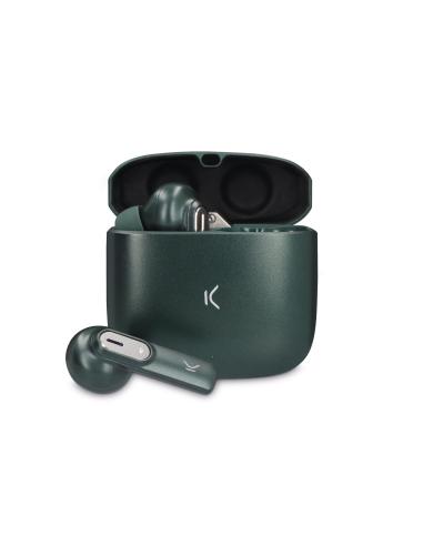 Ksix Auriculares inalámbricos Spark, Estuche metálico, Autonomía 7+20 h, Control táctil, Asistentes de voz, Verde militar
