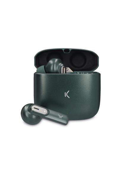 Ksix Auriculares inalámbricos Spark, Estuche metálico, Autonomía 7+20 h, Control táctil, Asistentes de voz, Verde militar