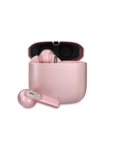 Ksix Auriculares inalámbricos Spark, Estuche metálico, Autonomía 7+20 h, Control táctil, Asistentes de voz, Llamadas, Rosa