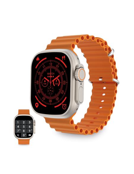 Ksix Smartwatch Urban Plus, Pantalla 2,05" Multitáctil, Aut. 5días, Modos deporte/salud, Asistentes de voz, Sumergible, Naranja