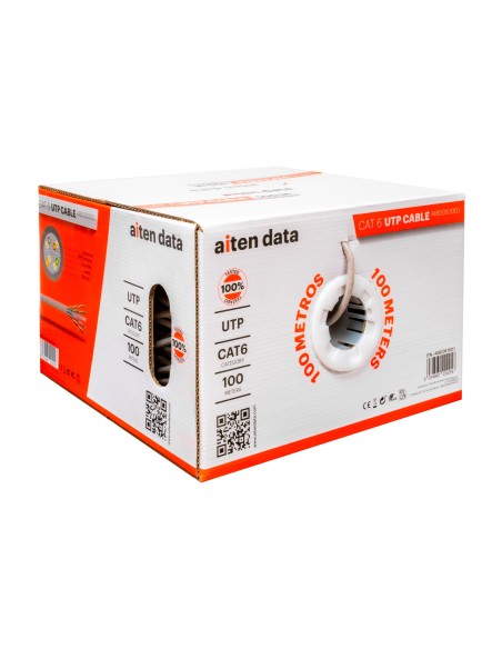 aiten data Bobina Cable de Red 100 m, UTP CAT6, Polietileno de Alta Densidad (Solid HDPE) y LSZH â?? Cuatro Cables Trenzados y s