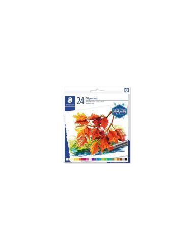 Staedtler Pasteles al Oleo 2420 Pack de 24 Ceras Blandas - Resistencia a la Rotura - Extremadamente Brillantes - Colores Surtido