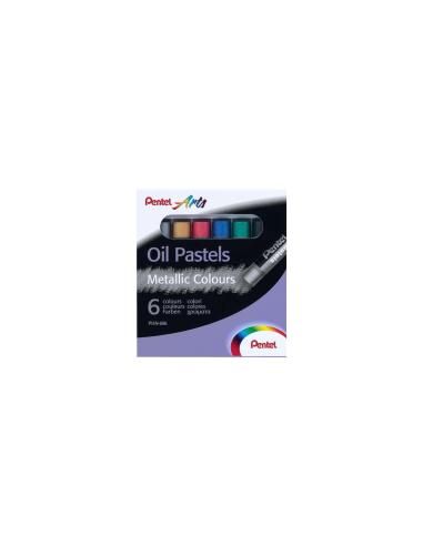 Pentel Oil Pastels Pack de 6 Pasteles Oleo Metalicos - Blandos, Cremosos y de Secado Lento - Colores Metalicos Surtidos