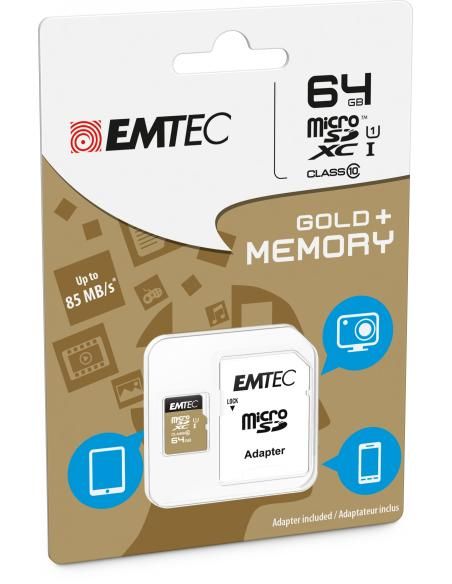 Emtec memoria microsd class10 gold+ memoria microsdxc 64gb negro oro