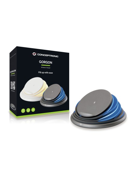 CARGADOR INHALAMBRICO CONCEPTRONIC QI 10W SOPORTE PLEGABLE DE SILICIO GRIS GORGON02G
