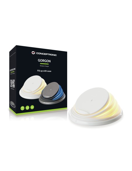 CARGADOR INHALAMBRICO CONCEPTRONIC QI 10W SOPORTE PLEGABLE DE SILICIO BLANCO GORGON02W