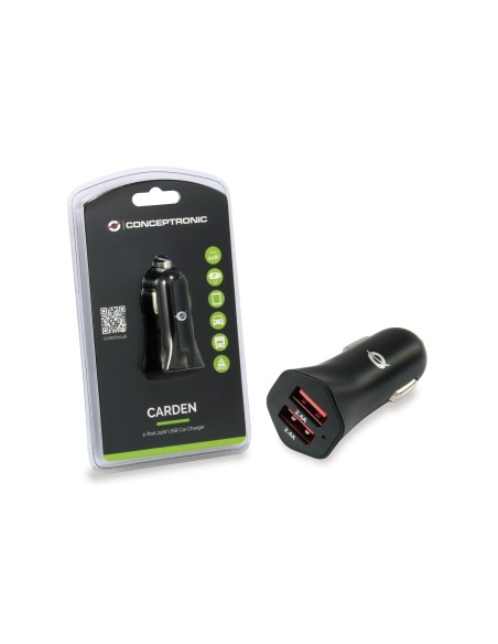CARGADOR COCHE CONCEPTRONIC 2PUERTOS USB A 4.8A 24W NEGRO CARDEN04B