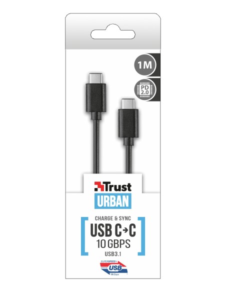 CABLE USB C M A USB C M 1MT TRUST NEGRO 21178