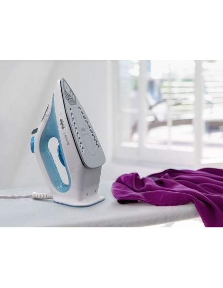 Braun TexStyle 1 Plancha vapor-seco Suela de cerámica 2000 W Azul, Blanco