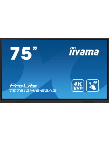 iiyama TE7512MIS-B3AG pantalla de señalización Diseño de quiosco 190,5 cm (75") LCD Wifi 400 cd   m² 4K Ultra HD Negro Pantalla 