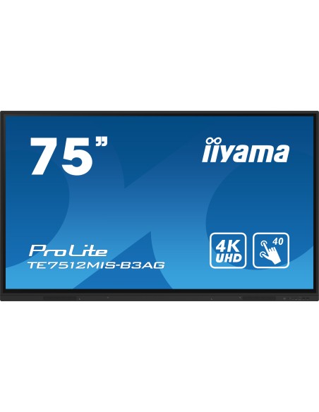 iiyama TE7512MIS-B3AG pantalla de señalización Diseño de quiosco 190,5 cm (75") LCD Wifi 400 cd   m² 4K Ultra HD Negro Pantalla 