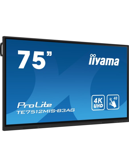 iiyama TE7512MIS-B3AG pantalla de señalización Diseño de quiosco 190,5 cm (75") LCD Wifi 400 cd   m² 4K Ultra HD Negro Pantalla 