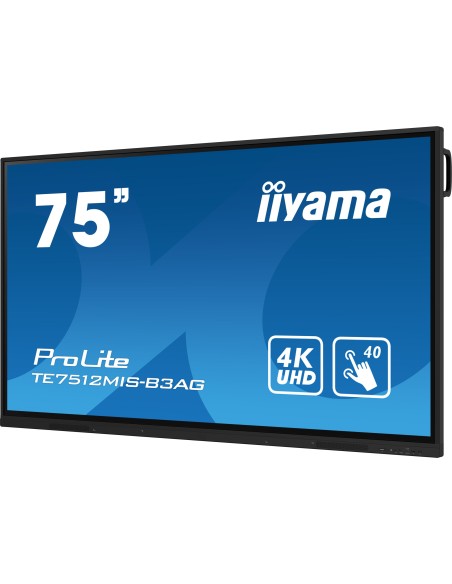 iiyama TE7512MIS-B3AG pantalla de señalización Diseño de quiosco 190,5 cm (75") LCD Wifi 400 cd   m² 4K Ultra HD Negro Pantalla 