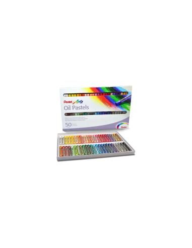 Pentel Oil Pastels Pack de 50 Pasteles Oleo - Blandos, Cremosos y de Secado Lento - Colores Surtidos