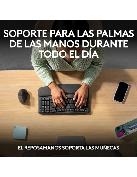 Logitech Wave Keys, teclado ergonómico inalámbrico con reposamanos acolchado, escritura cómoda y natural, Easy-Switch, Bluetooth
