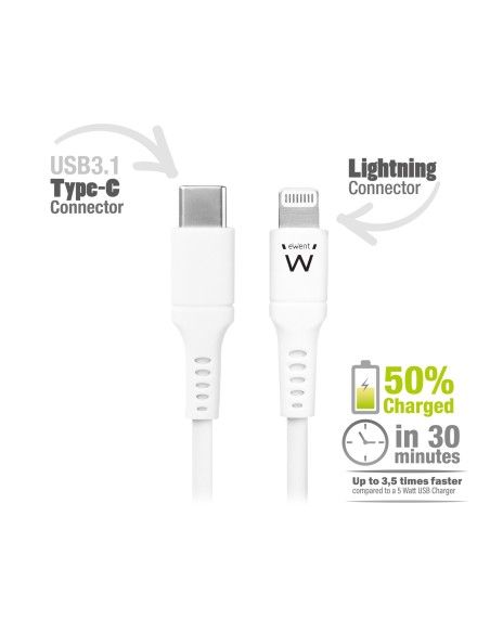 Ewent EW9915 cable de conector Lightning 1m Blanco USB-C