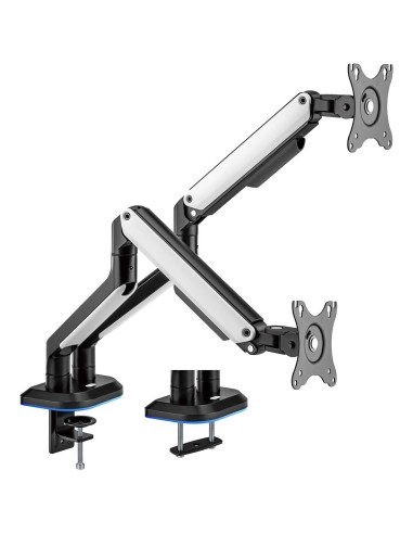 AISENS Soporte De Mesa RGB Gaming Contrapeso Giratorio E Inclinable Para Monitor TV 9kg (3 Pivotes, 2 Brazos) De 17-32, Negro-Bl