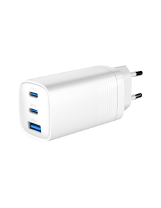 CARGADOR RAPIDO USB GEMBIRD POWER DELIVERY GAN DE 3 PUERTOS Y 65 W, BLANCO
