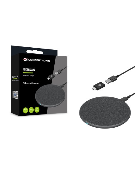 Cargador inalambrico carga rapida conceptronic gorgon03g qi usb tipo c -  15w -  aluminio