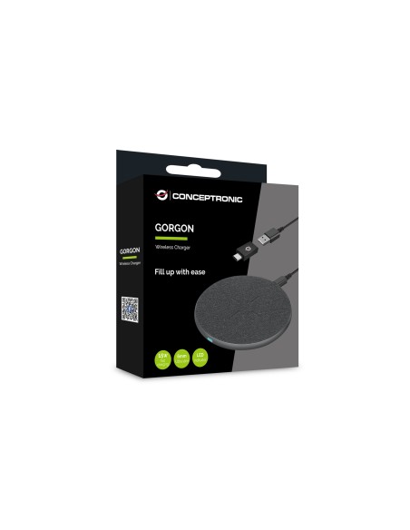 Cargador inalambrico carga rapida conceptronic gorgon03g qi usb tipo c -  15w -  aluminio