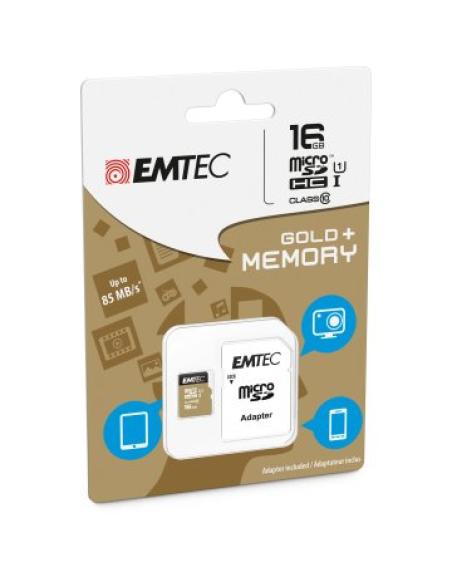 Memoria Sd Micro 16gb Emtec Elite Gold 85mb/s Sd + Adapter Class 10 Uhs1 U1 Ecmsdm16ghc10gp