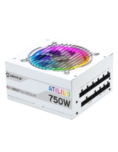 Fuente De Alimentación Unyka Atilius Rgb Atx 750w White Cableado Modular Pfc Activo Eficiencia Energetica 90% Ventilador Rgb