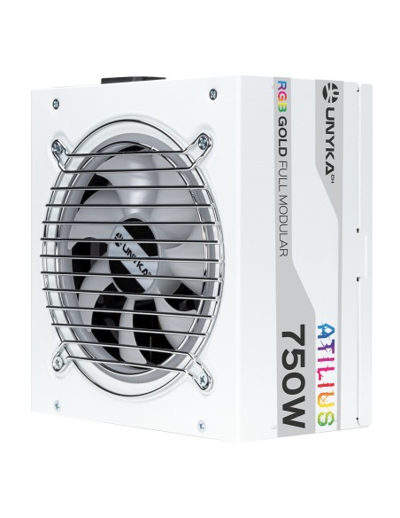 Fuente De Alimentación Unyka Atilius Rgb Atx 750w White Cableado Modular Pfc Activo Eficiencia Energetica 90% Ventilador Rgb