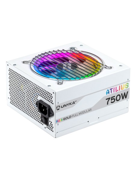 Fuente De Alimentación Unyka Atilius Rgb Atx 750w White Cableado Modular Pfc Activo Eficiencia Energetica 90% Ventilador Rgb