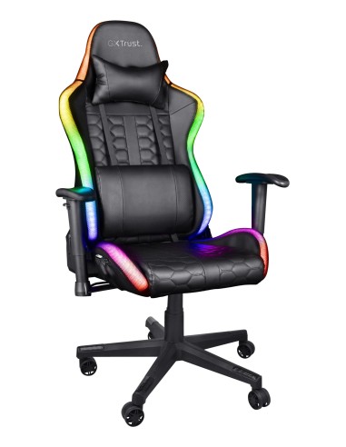 Silla Gamer Trust Gxt 716 Rizza Rgb Led Gaming Giratoria 360 Respaldo Ajustable 175º Bordes Iluminados Mando A Distancia Colo