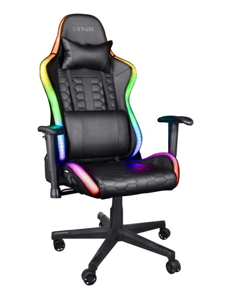 Silla Gamer Trust Gxt 716 Rizza Rgb Led Gaming Giratoria 360 Respaldo Ajustable 175º Bordes Iluminados Mando A Distancia Colo