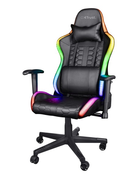 Silla Gamer Trust Gxt 716 Rizza Rgb Led Gaming Giratoria 360 Respaldo Ajustable 175º Bordes Iluminados Mando A Distancia Colo