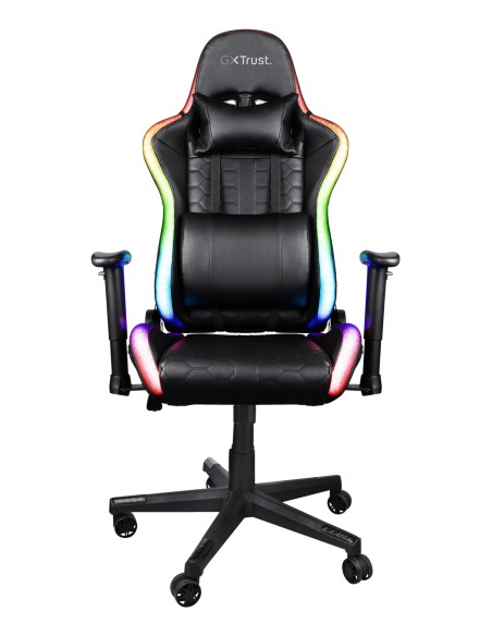 Silla Gamer Trust Gxt 716 Rizza Rgb Led Gaming Giratoria 360 Respaldo Ajustable 175º Bordes Iluminados Mando A Distancia Colo
