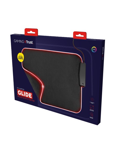 Alfombrilla Trust Gaming Gxt 765 Glide Flex Iluminacion Led Rgb 4 Puertos Usb 350x250mm Color Negro 23646