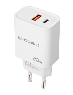 Nanocable Cargador USB-C PD+USB-A QC 20W Blanco