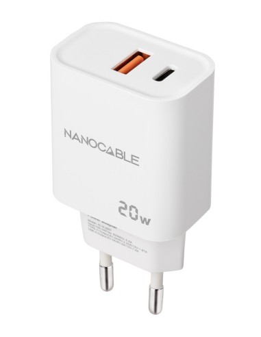 Nanocable Cargador USB-C PD+USB-A QC 20W Blanco