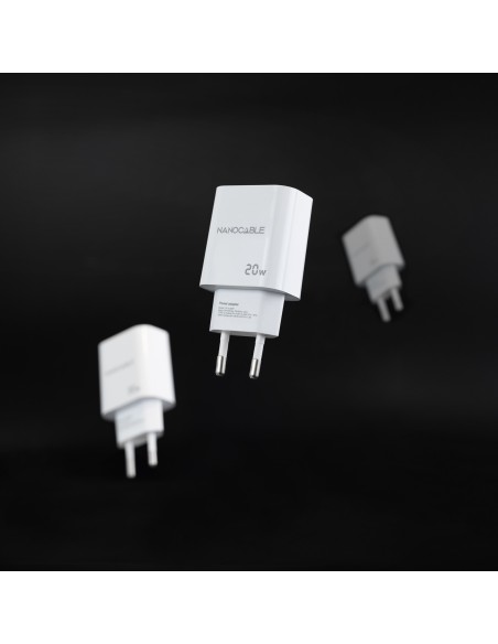 Nanocable Cargador USB-C PD+USB-A QC 20W Blanco