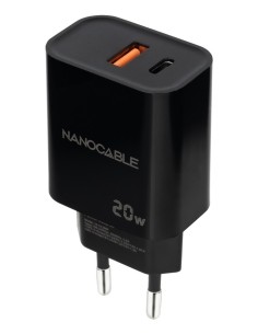 Nanocable Cargador USB-C PD+USB-A QC 20W Negro