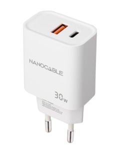 Nanocable Cargador USB-C PD+USB-A QC 30W Blanco