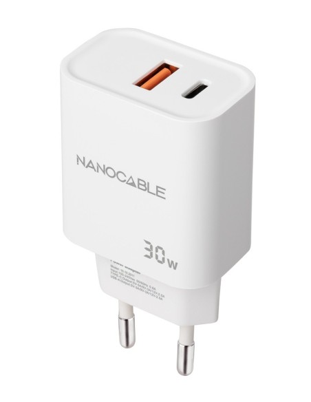 Nanocable Cargador USB-C PD+USB-A QC 30W Blanco