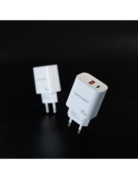 Nanocable Cargador USB-C PD+USB-A QC 30W Blanco