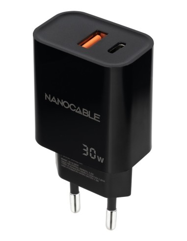 Nanocable Cargador USB-C PD+USB-A QC 30W Negro