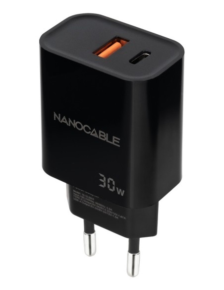 Nanocable Cargador USB-C PD+USB-A QC 30W Negro