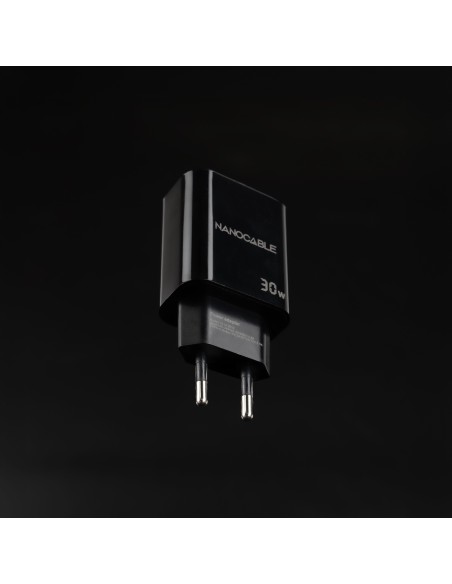 Nanocable Cargador USB-C PD+USB-A QC 30W Negro